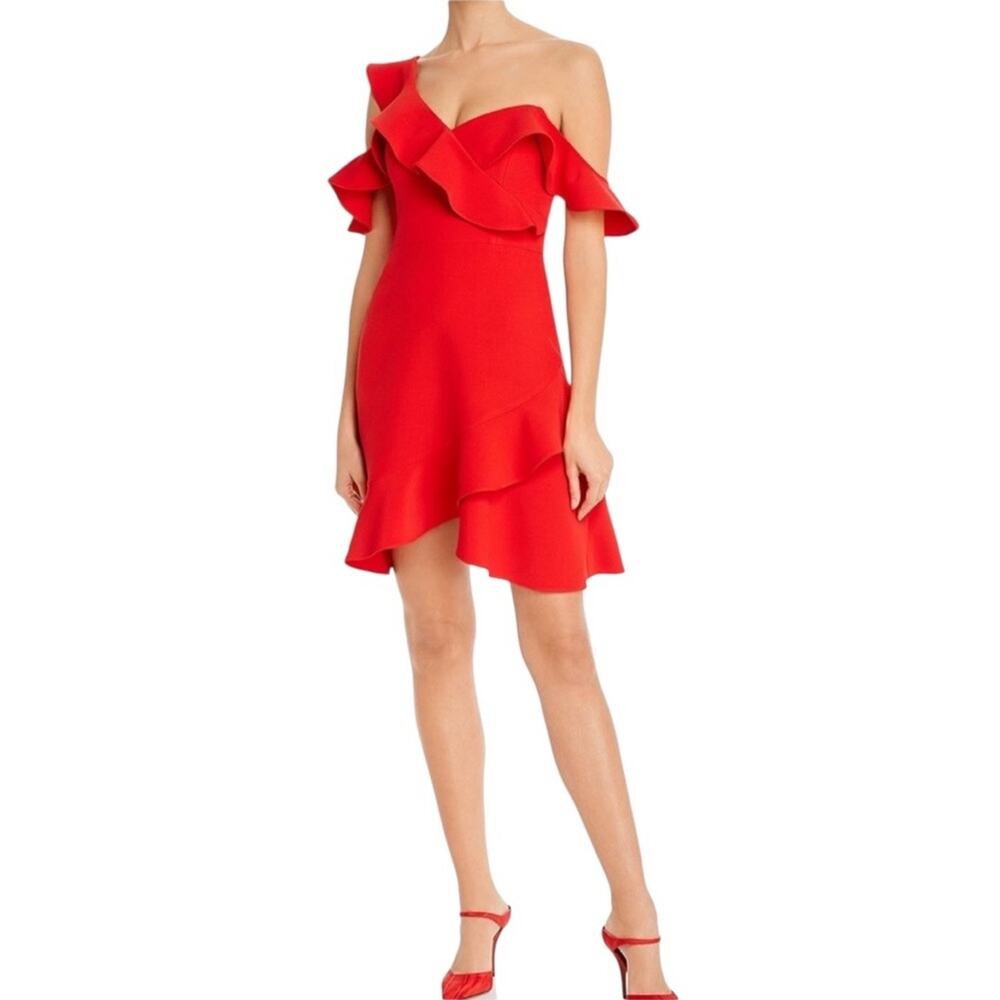 BCBGMAXAZRIA Malik One Shoulder Mini Dress Jewel Red sz 6